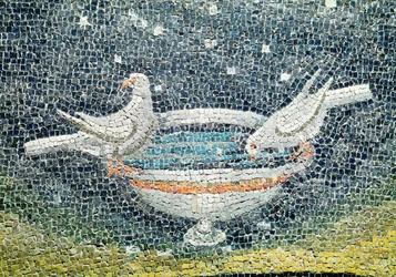 Tauben trinken aus einer Schale, ca. 430 n. Chr. (Mosaik)
